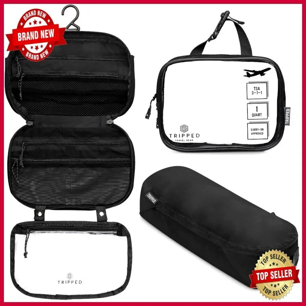 Hanging Travel Toiletry Bag Set with TSA Liquid Pouch & Organizer